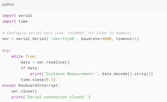 Код Python для считывания данных лазерного датчика